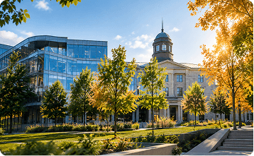 University campus buildings in autumn