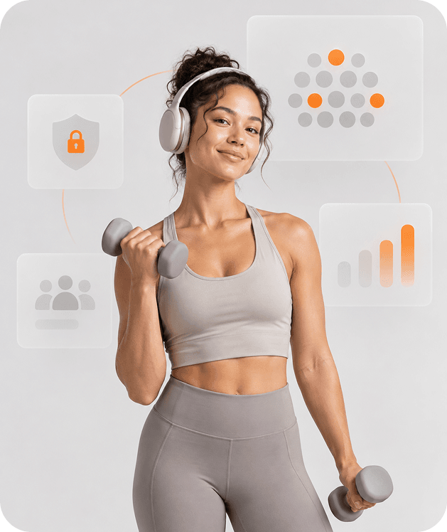 Woman exercising with dumbbells and headphones