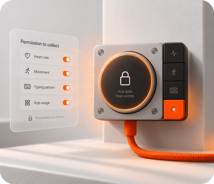 Device with a lock beside a permission list