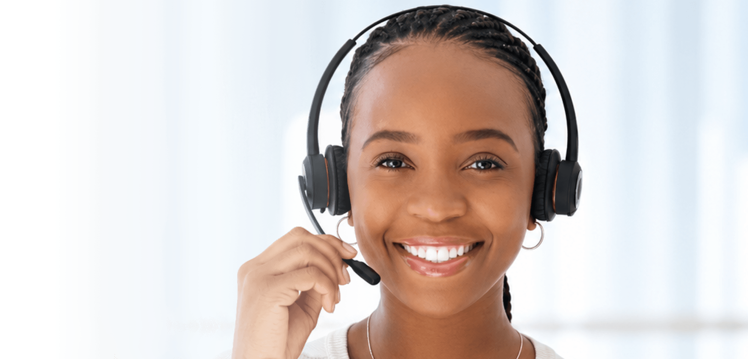 Smiling woman wearing a headset