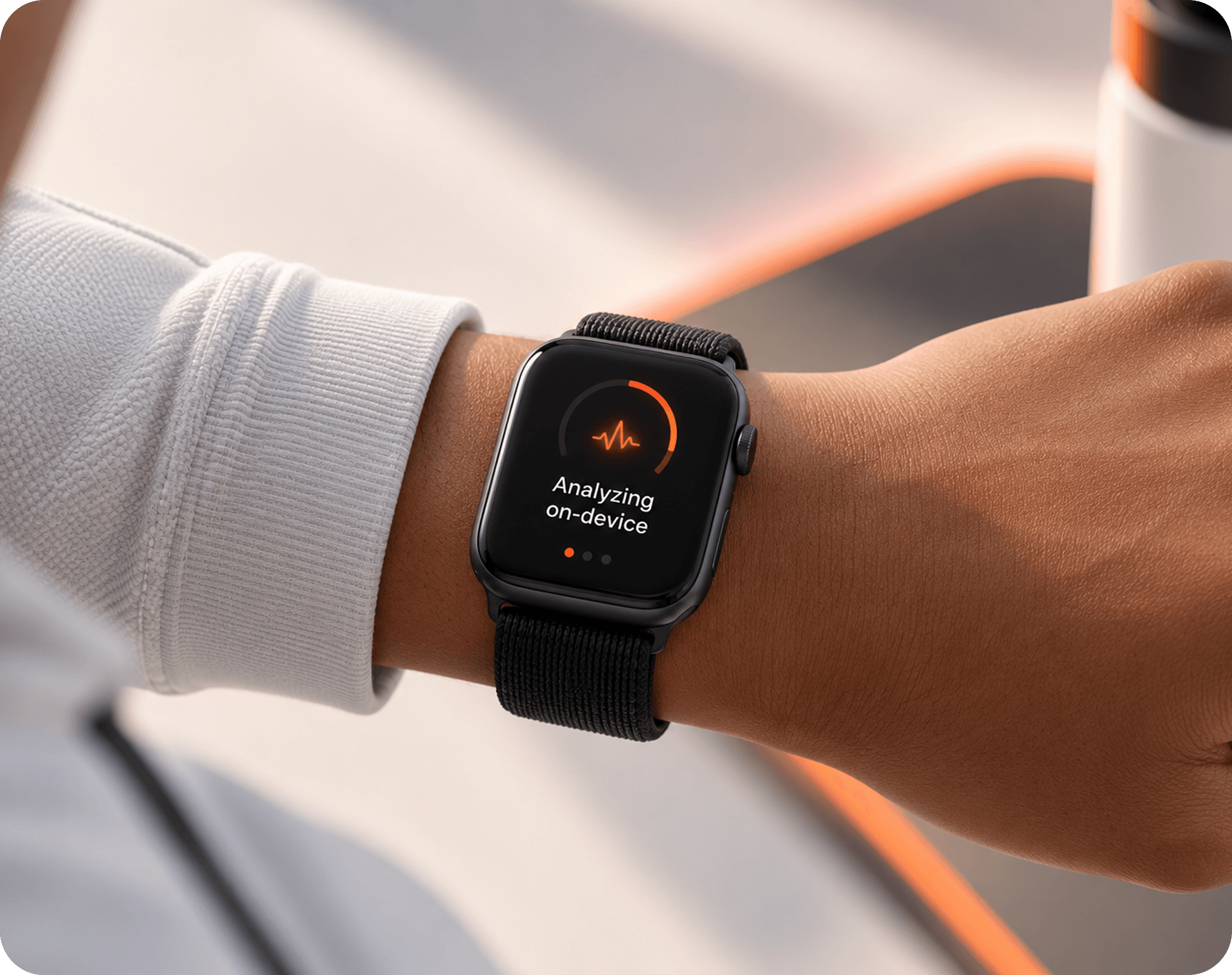 Smartwatch on a wrist analysing on-device