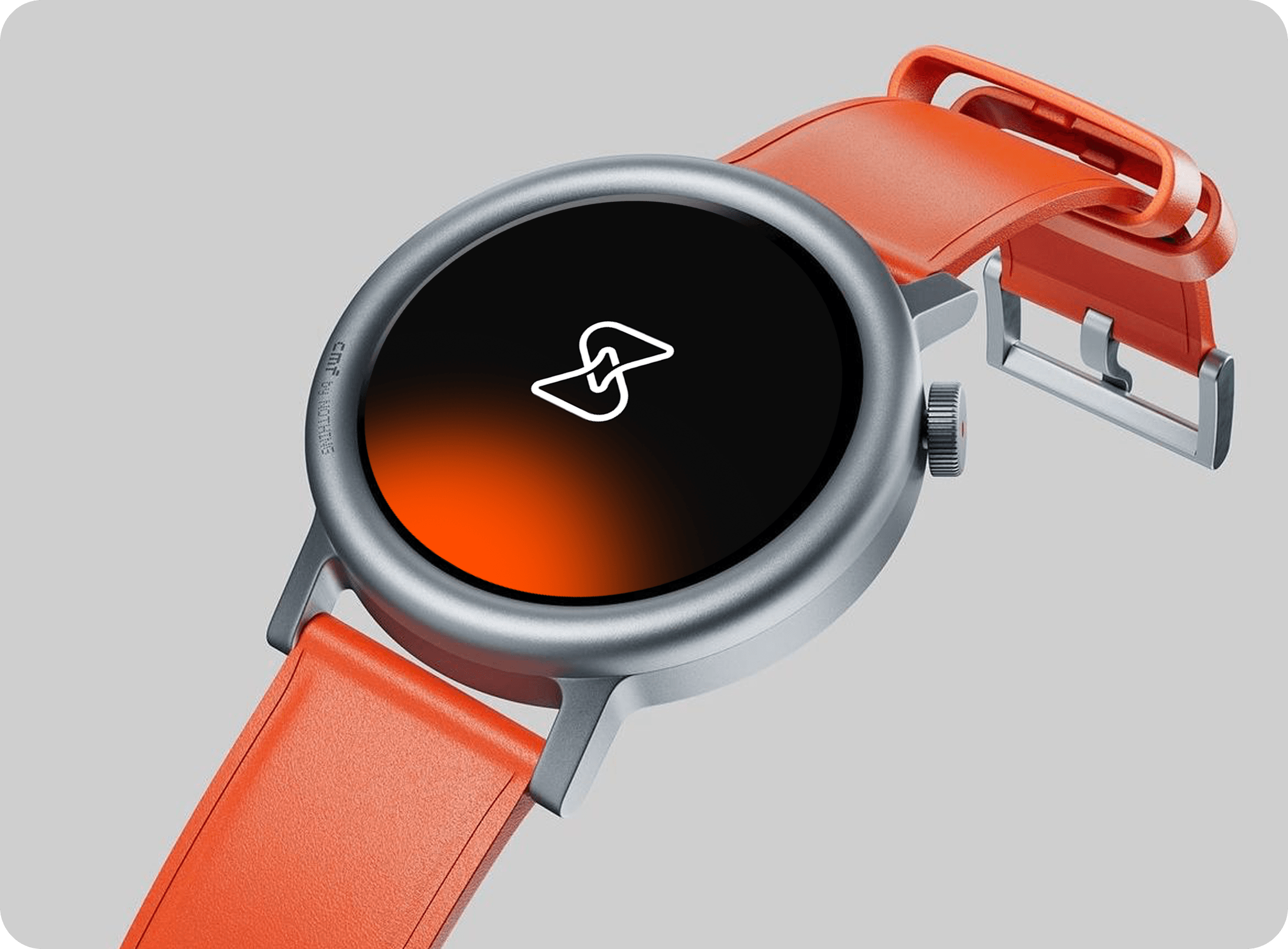 Round smartwatch with an orange strap