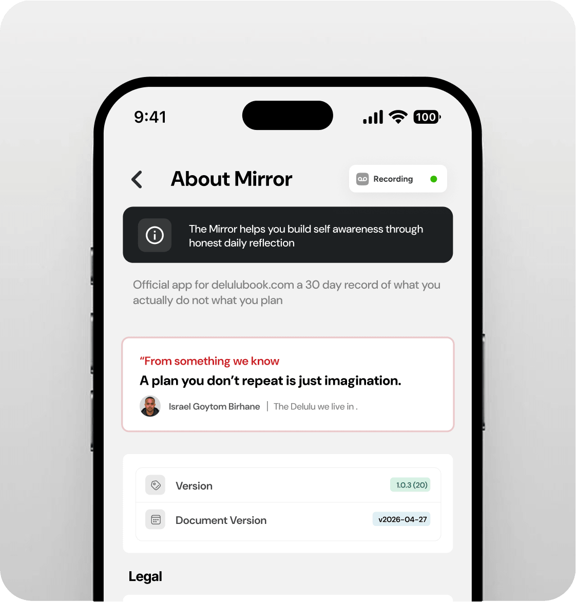 Phone showing The Mirror app