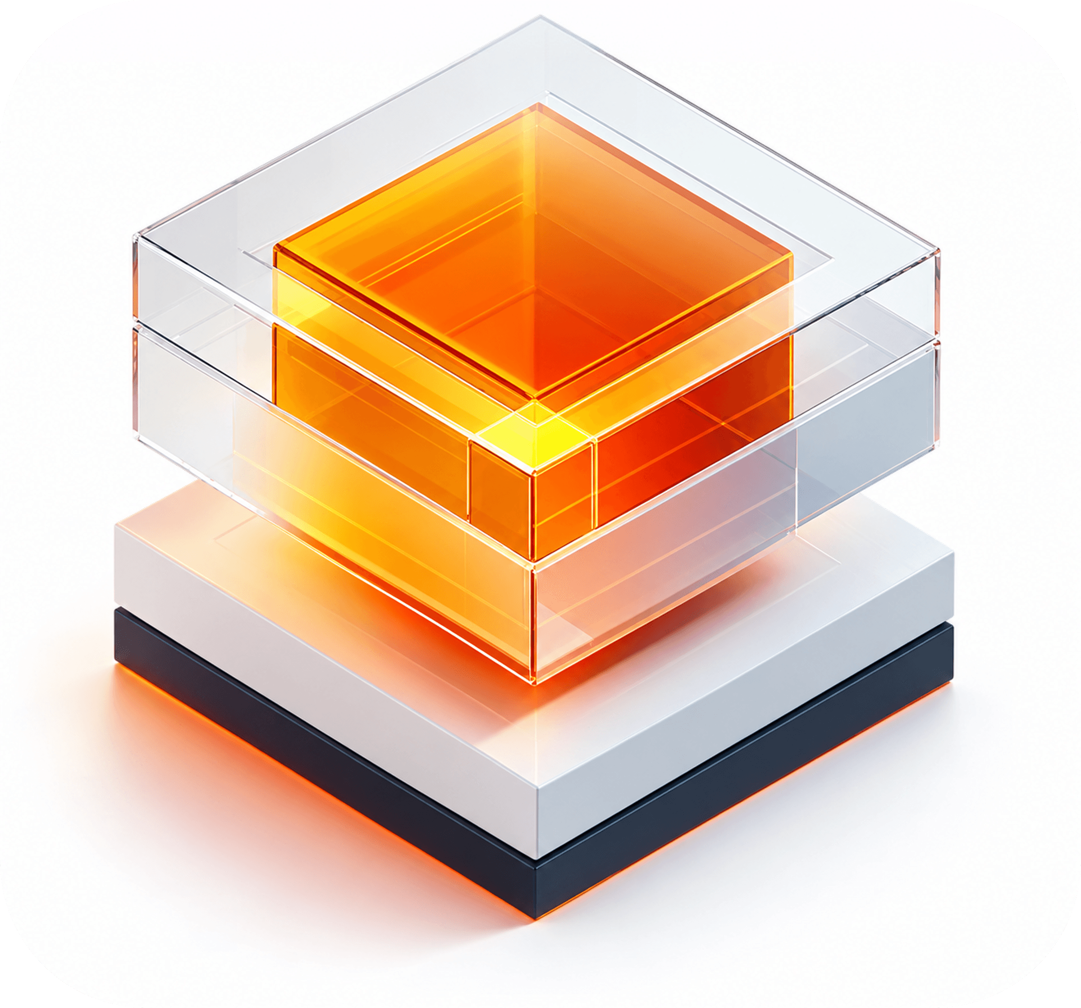 Glass and orange layered block, standing for a structured record