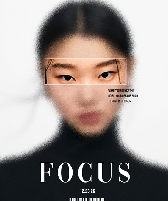 Woman with a focus frame over her eyes