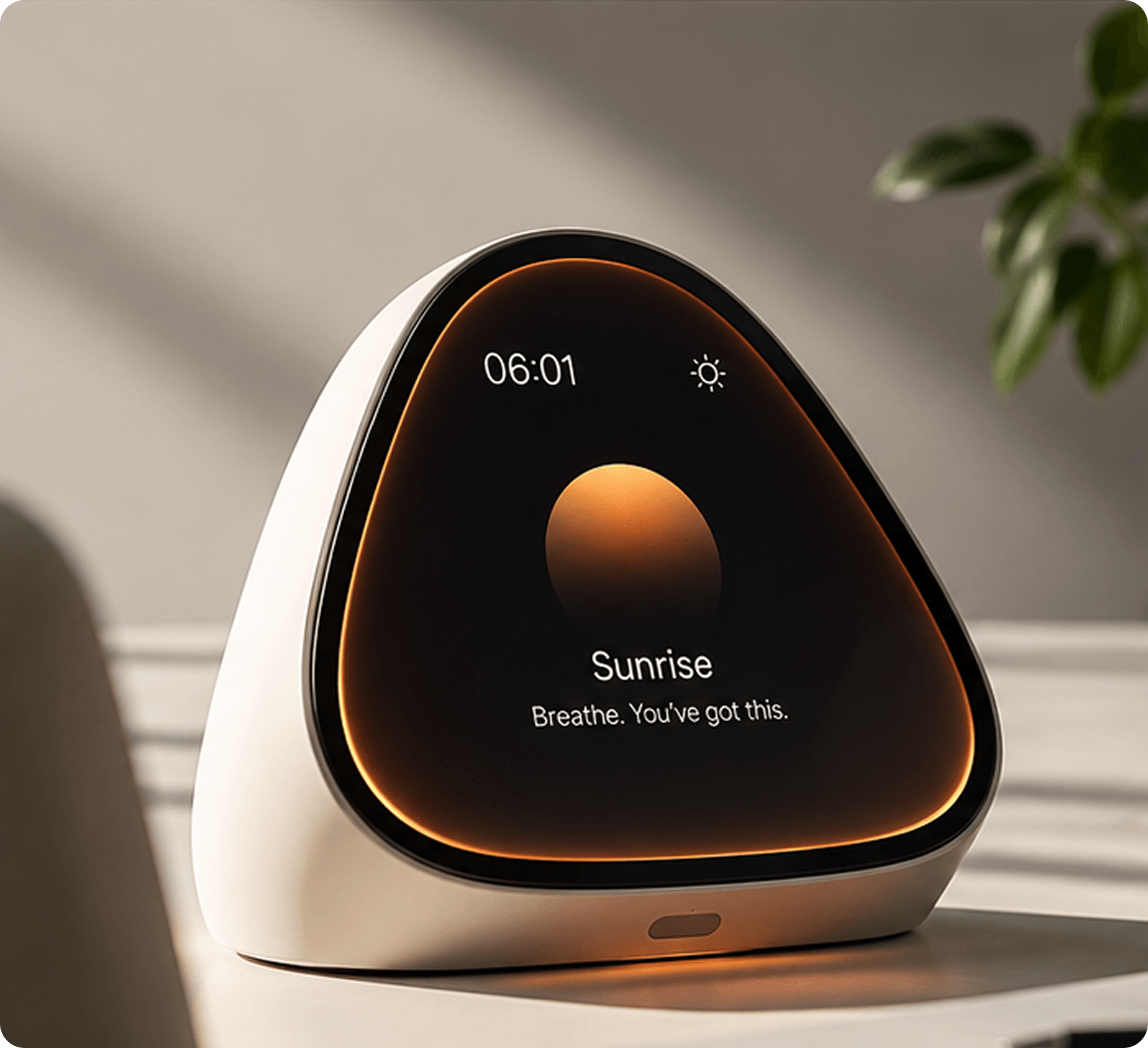Bedside device showing a sunrise alarm
