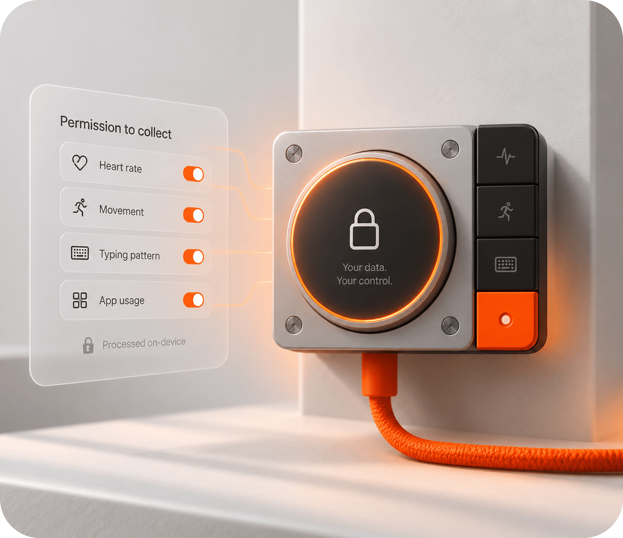 Device with a lock beside a permission list