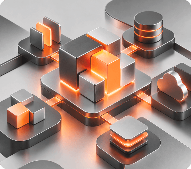 Metal and orange blocks, standing for building parts