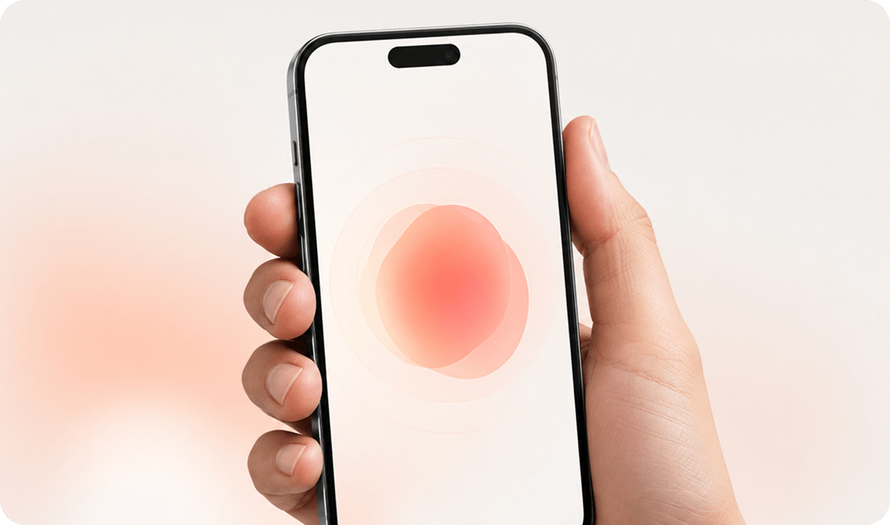 Hand holding a phone that reads human state