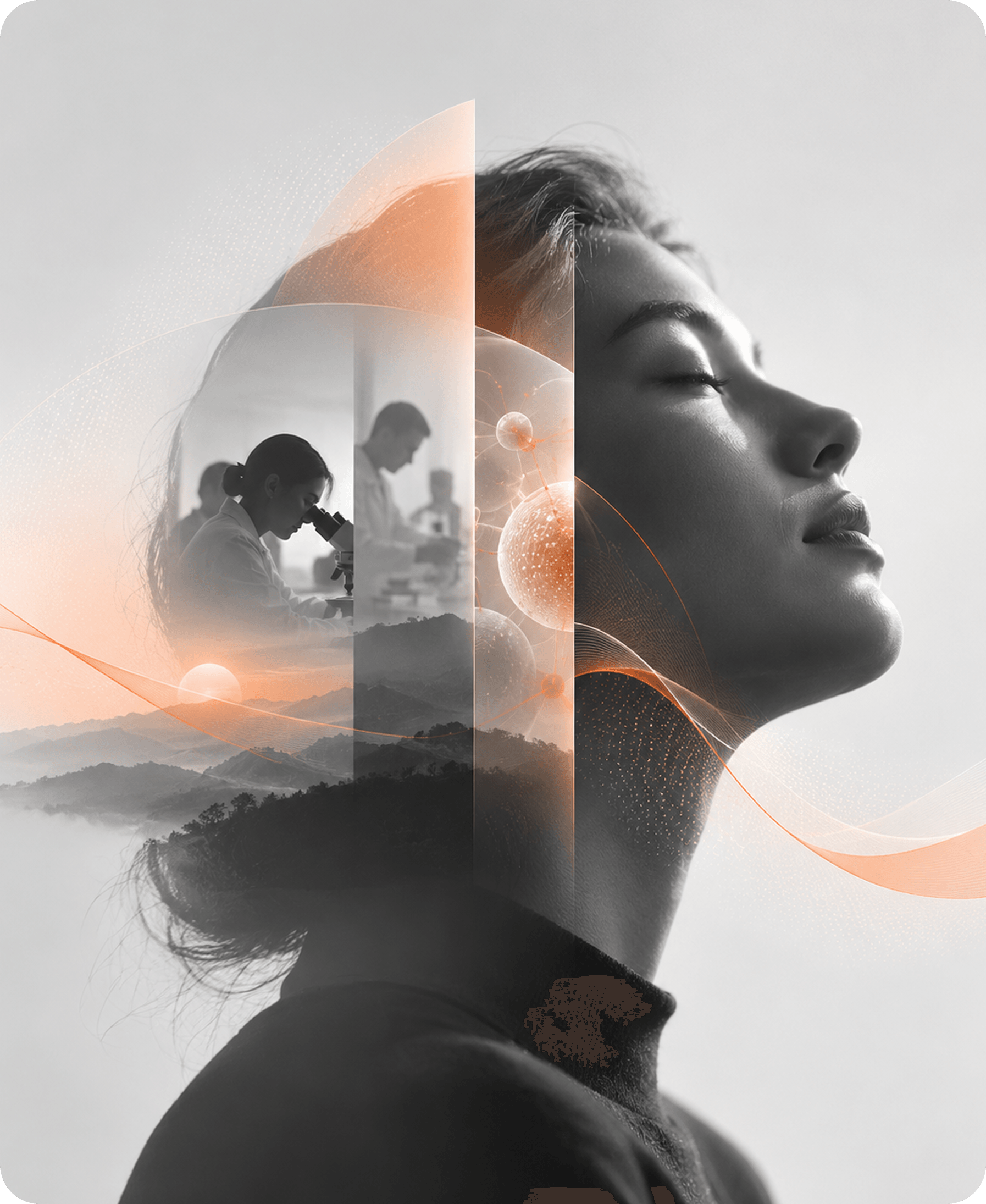 Woman in profile with layered images inside her silhouette