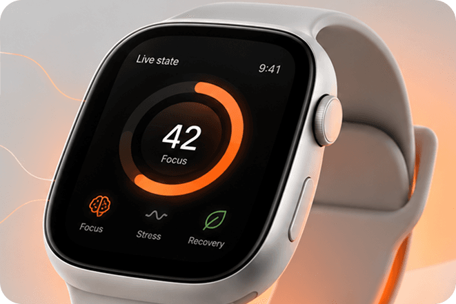 Smartwatch showing a live focus score of 42