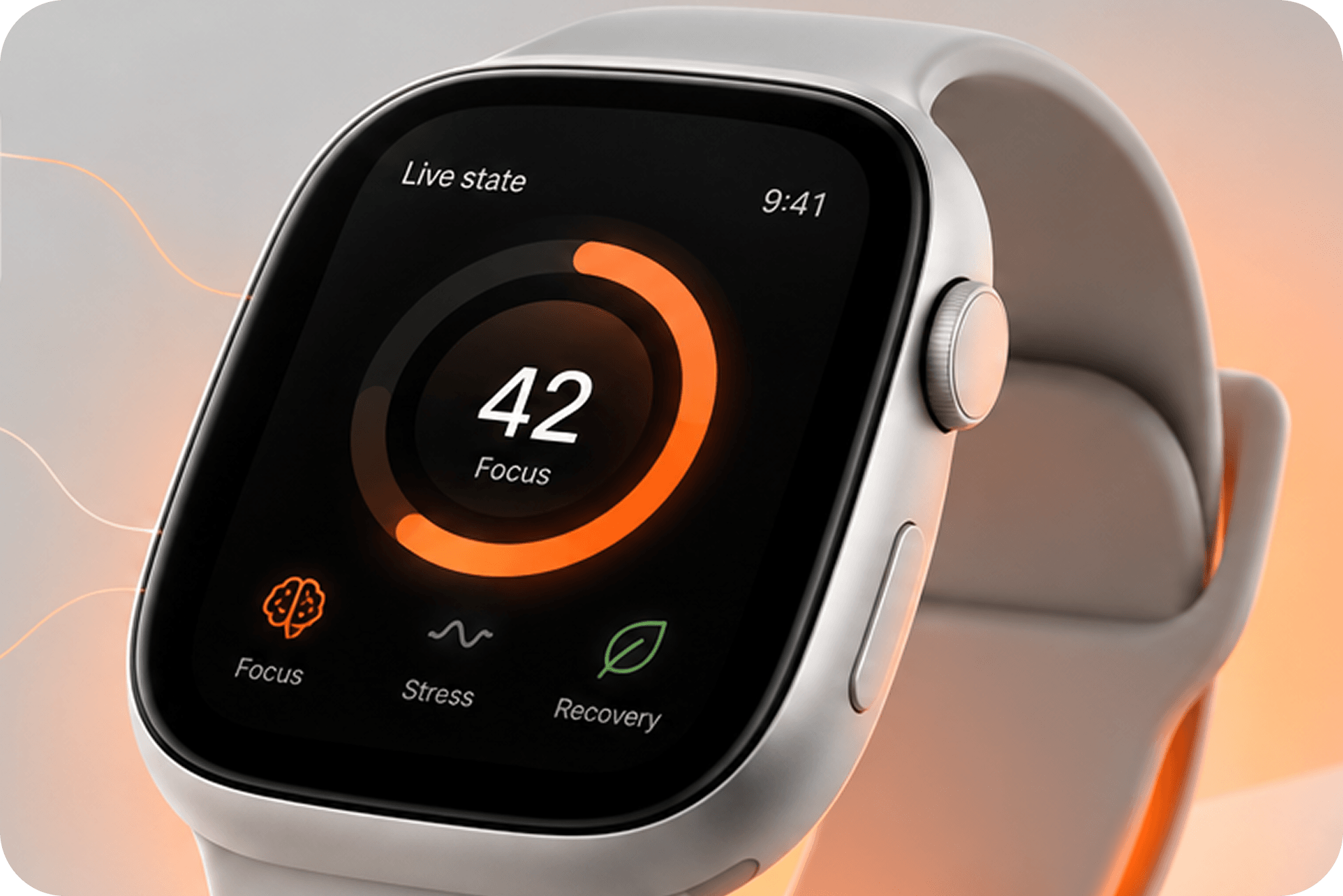 Smartwatch showing a live focus score of 42